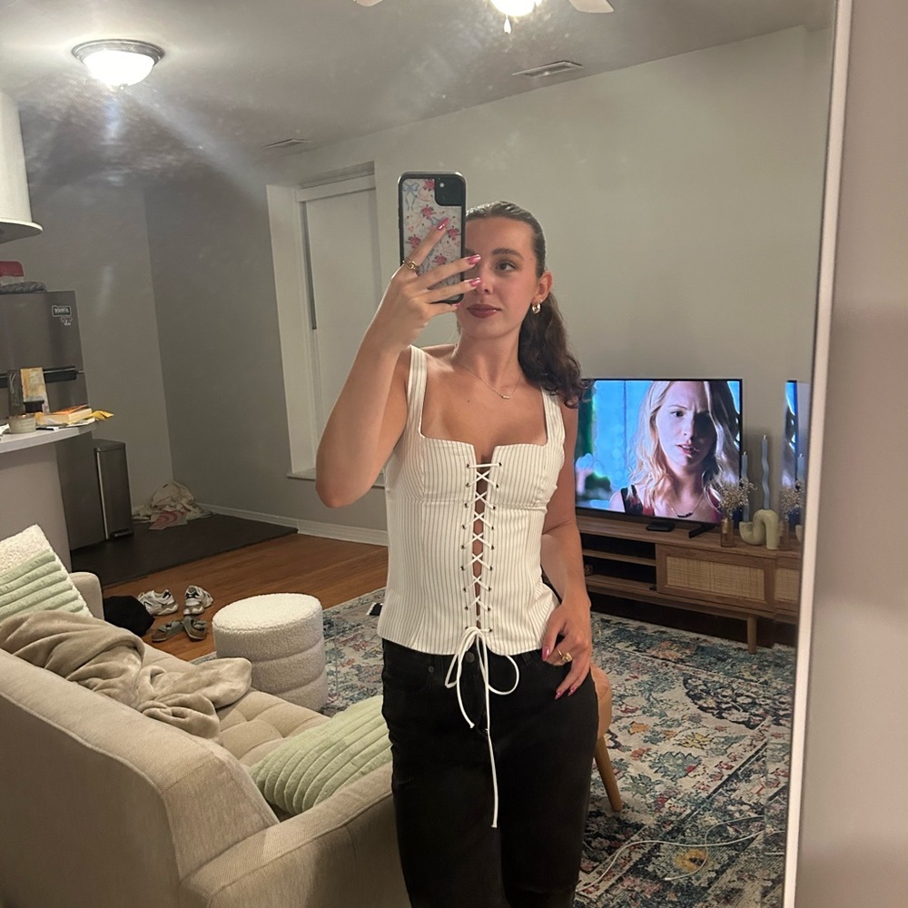 Zara Pin Stripe Lace-Up Women's Top